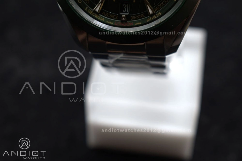 Youthful Aqua Terra GMT Worldtimer 43mm Green Ceramic VSF 1:1 Best Edition on SS Bracelet A8938 Super Clone 6