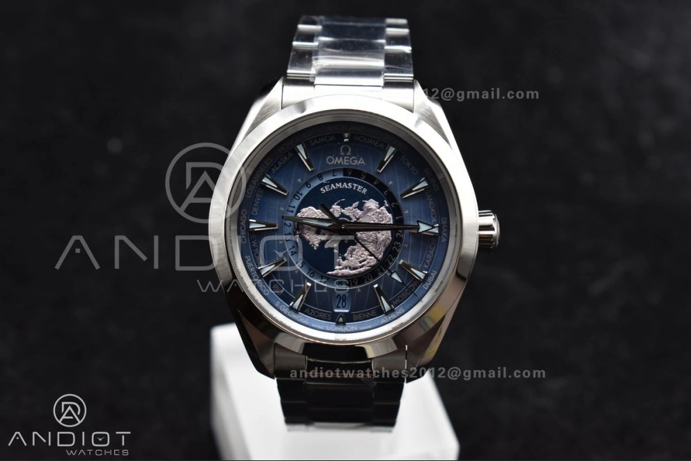 Aqua Terra GMT Worldtimer 43mm VSF 1:1 Best Edition Summer Blue Dial On Stainless Bracelet A8938 Super Clone Versatile 26