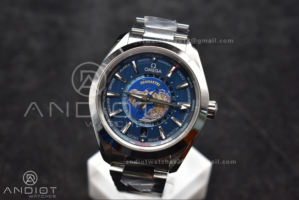 Comfortable Aqua Terra Worldtimer VSF 1:1 Best Edition Blue Dial on SS Bracelet A8938 Super Clone 25