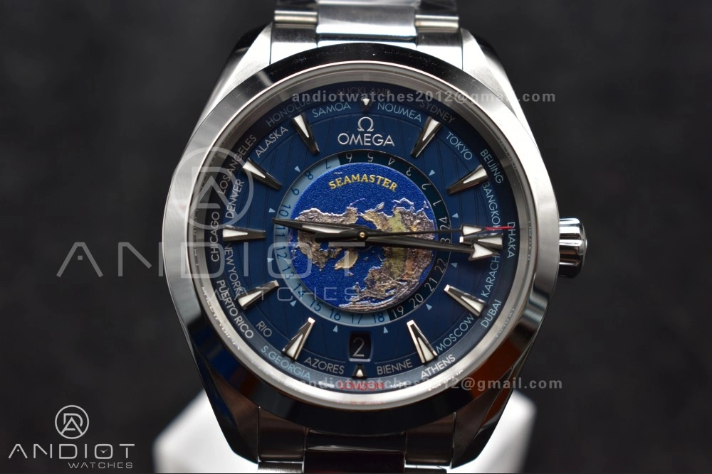 Comfortable Aqua Terra Worldtimer VSF 1:1 Best Edition Blue Dial on SS Bracelet A8938 Super Clone 25
