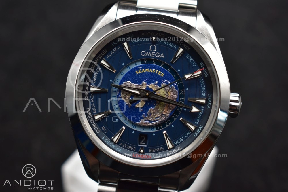 Comfortable Aqua Terra Worldtimer VSF 1:1 Best Edition Blue Dial on SS Bracelet A8938 Super Clone 25