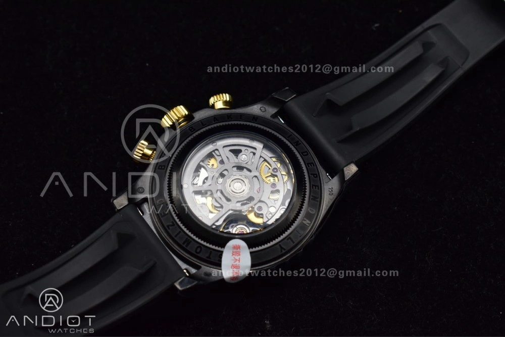 Versatile Blaken Daytona PVD Ceramic Bezel GETF Best Edition Skeleton Gold Dial on Black Rubber Strap SA 523
