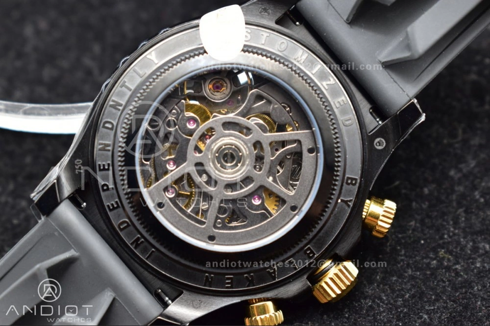 Versatile Blaken Daytona PVD Ceramic Bezel GETF Best Edition Skeleton Gold Dial on Black Rubber Strap SA 523