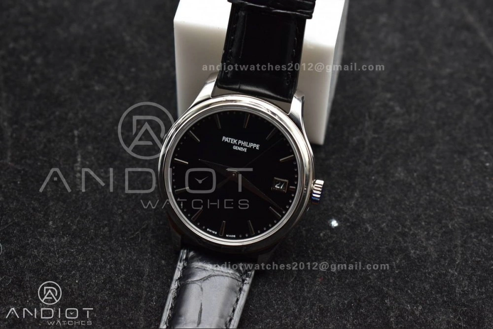 Calatrava 5227 SS 3KF 1:1 Best Edition Black Dial on Black Leather Strap A324 Super Clone V Comfortable 376