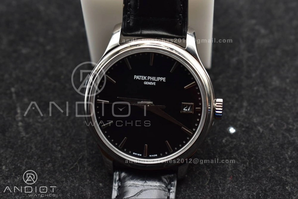 Calatrava 5227 SS 3KF 1:1 Best Edition Black Dial on Black Leather Strap A324 Super Clone V Comfortable 376