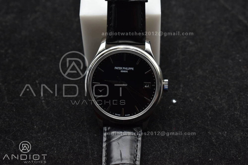 Calatrava 5227 SS 3KF 1:1 Best Edition Black Dial on Black Leather Strap A324 Super Clone V Comfortable 376
