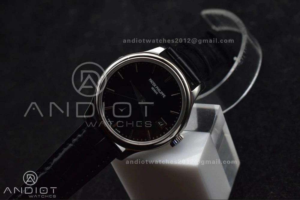 Calatrava 5227 SS 3KF 1:1 Best Edition Black Dial on Black Leather Strap A324 Super Clone V Comfortable 376