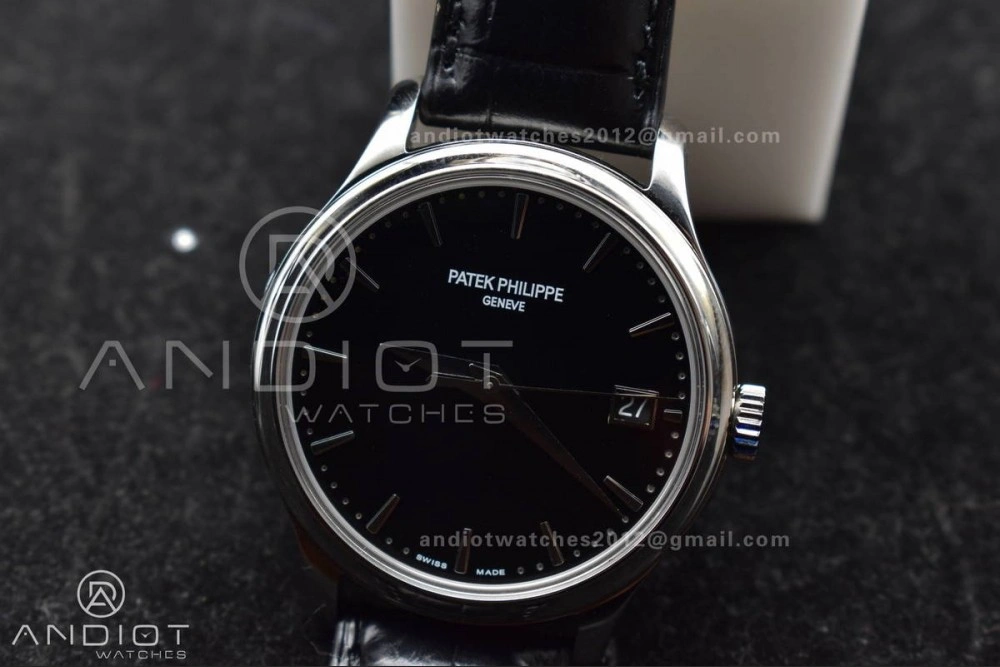 Calatrava 5227 SS 3KF 1:1 Best Edition Black Dial on Black Leather Strap A324 Super Clone V Comfortable 376