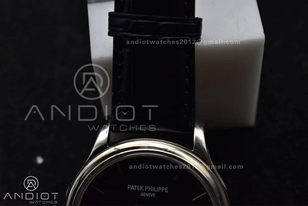 Calatrava 5227 SS 3KF 1:1 Best Edition Black Dial on Black Leather Strap A324 Super Clone V Comfortable 376
