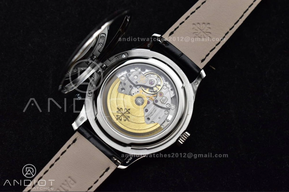 Calatrava 5227 SS 3KF 1:1 Best Edition Black Dial on Black Leather Strap A324 Super Clone V Comfortable 376