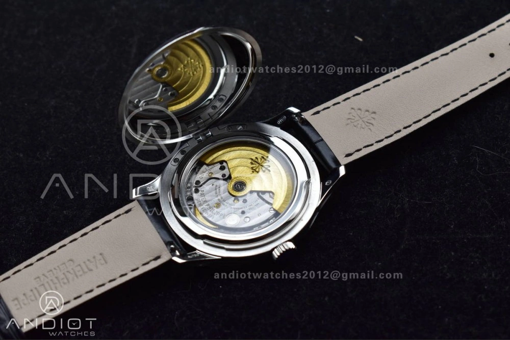 Calatrava 5227 SS 3KF 1:1 Best Edition Black Dial on Black Leather Strap A324 Super Clone V Comfortable 376
