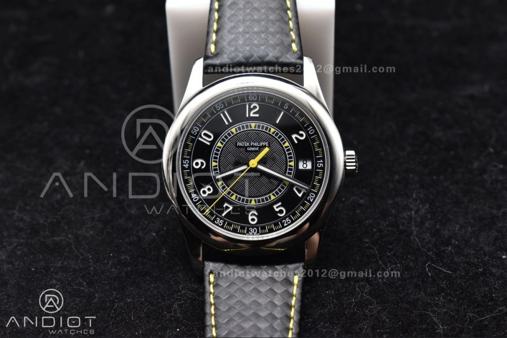 Calatrava 6007G SS PPF 1:1 Best Edition Black Yellow Dial on Black Leather Strap 330CS Packable 360