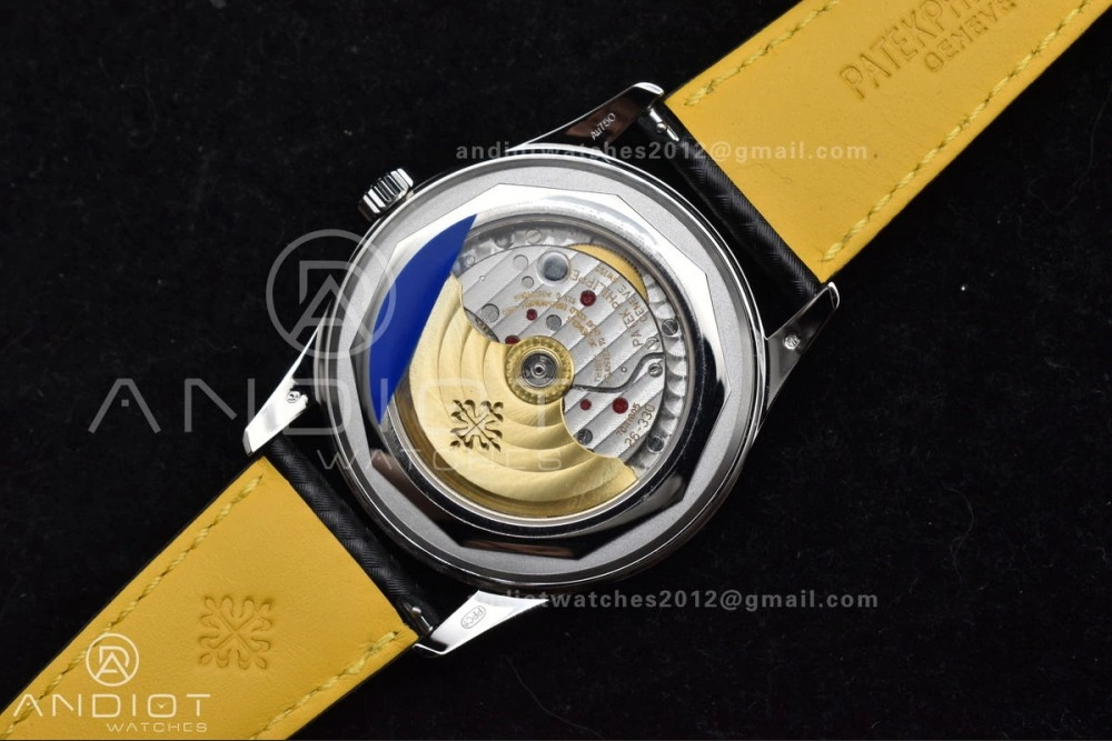 Calatrava 6007G SS PPF 1:1 Best Edition Black Yellow Dial on Black Leather Strap 330CS Packable 360