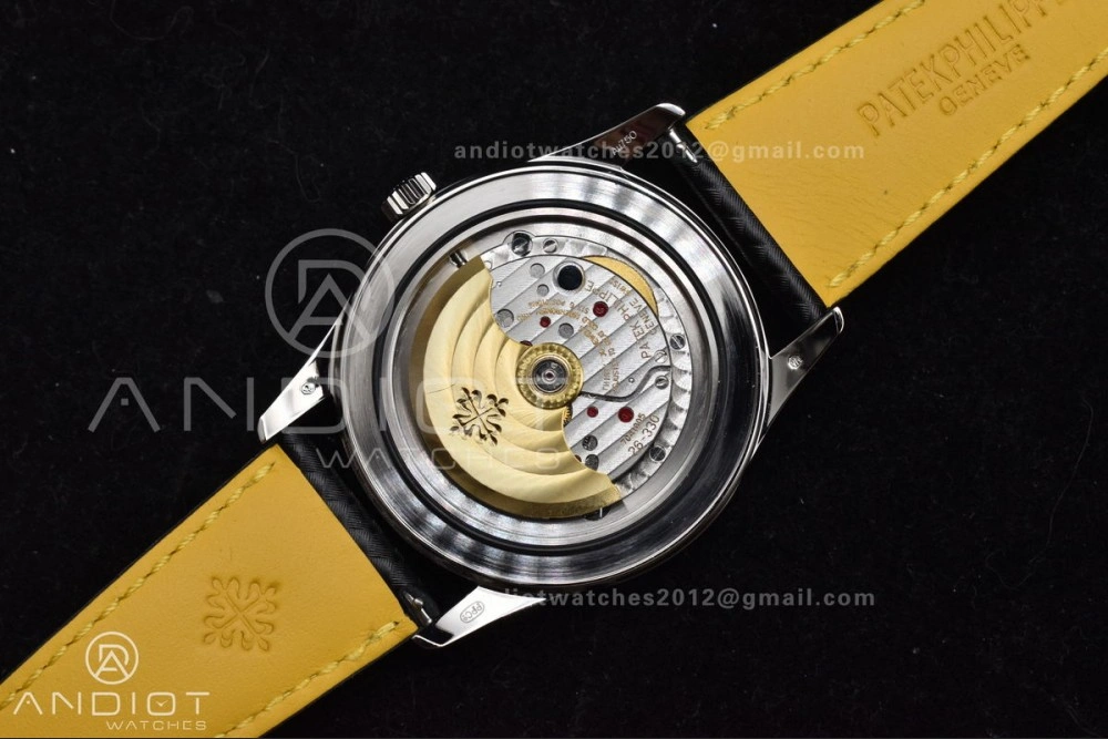 Calatrava 6007G SS PPF 1:1 Best Edition Black Yellow Dial on Black Leather Strap 330CS Packable 360