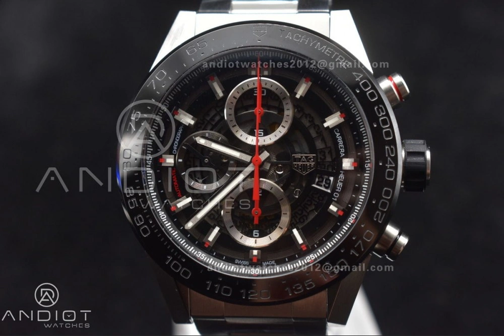ZeroBulk Calibre Heuer 01 Chrono SS XF 1:1 Best Edition Black Dial on SS Bracelet Strap A 389