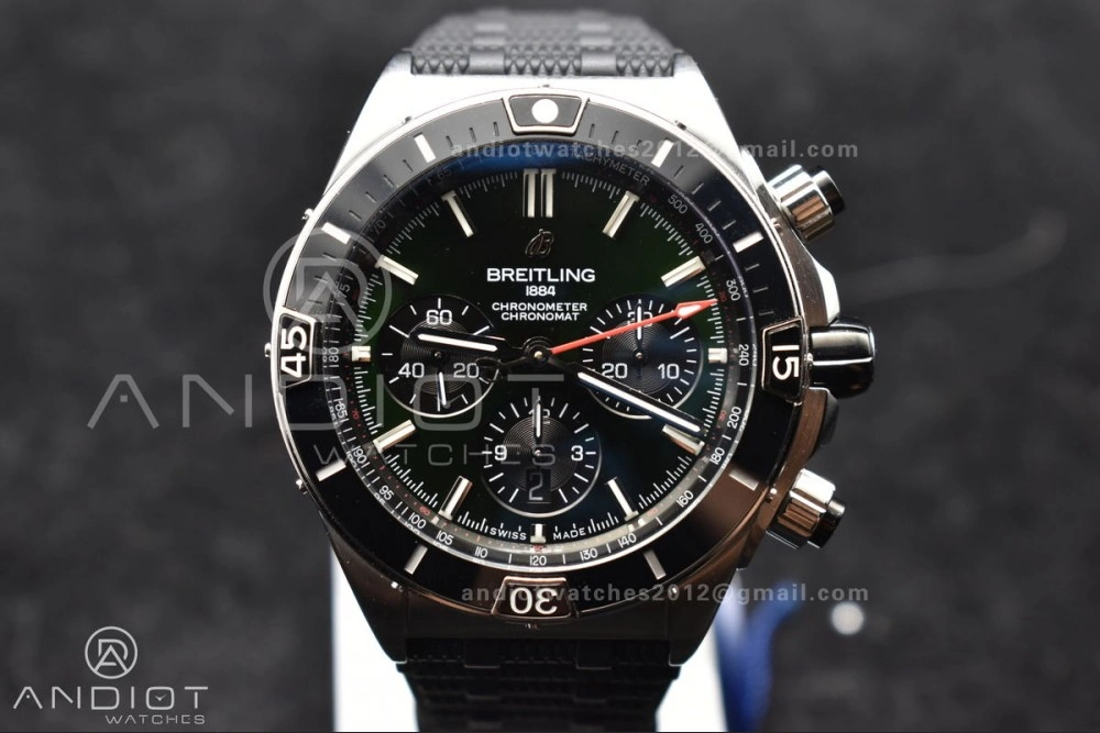 ModernLook Chronomat B01 44mm SS BLSF 1:1 Best Edition Green Dial On Robber Bracelet A 171