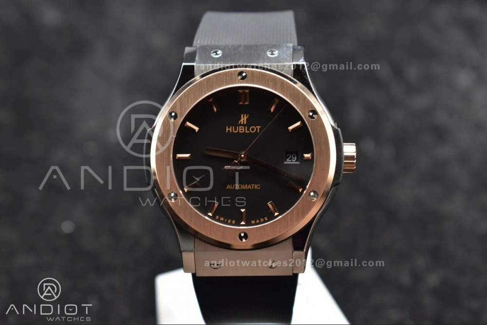 Comfortable Fusion 45mm RG HBF 1:1 Best Edition Black Dial on Black Gummy Strap A 272