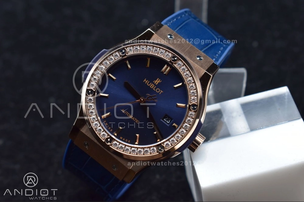 Fusion 45mm SS HBF 1:1 Best Edition Blue Dial with Diamond Bezel on Blue Gummy Strap A RelaxedFit 540