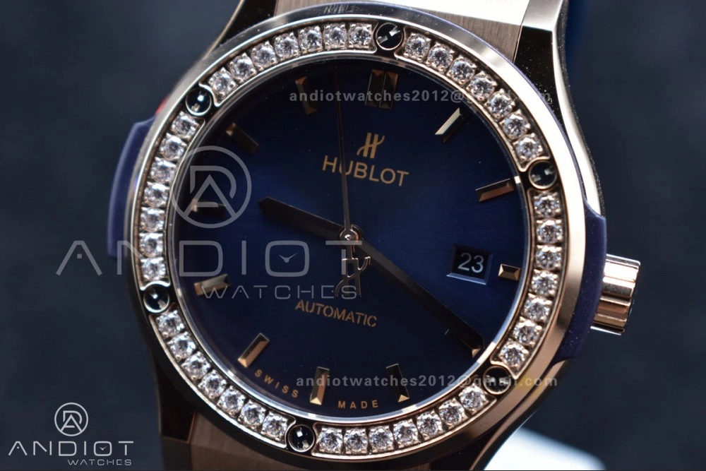 Fusion 45mm SS HBF 1:1 Best Edition Blue Dial with Diamond Bezel on Blue Gummy Strap A RelaxedFit 540