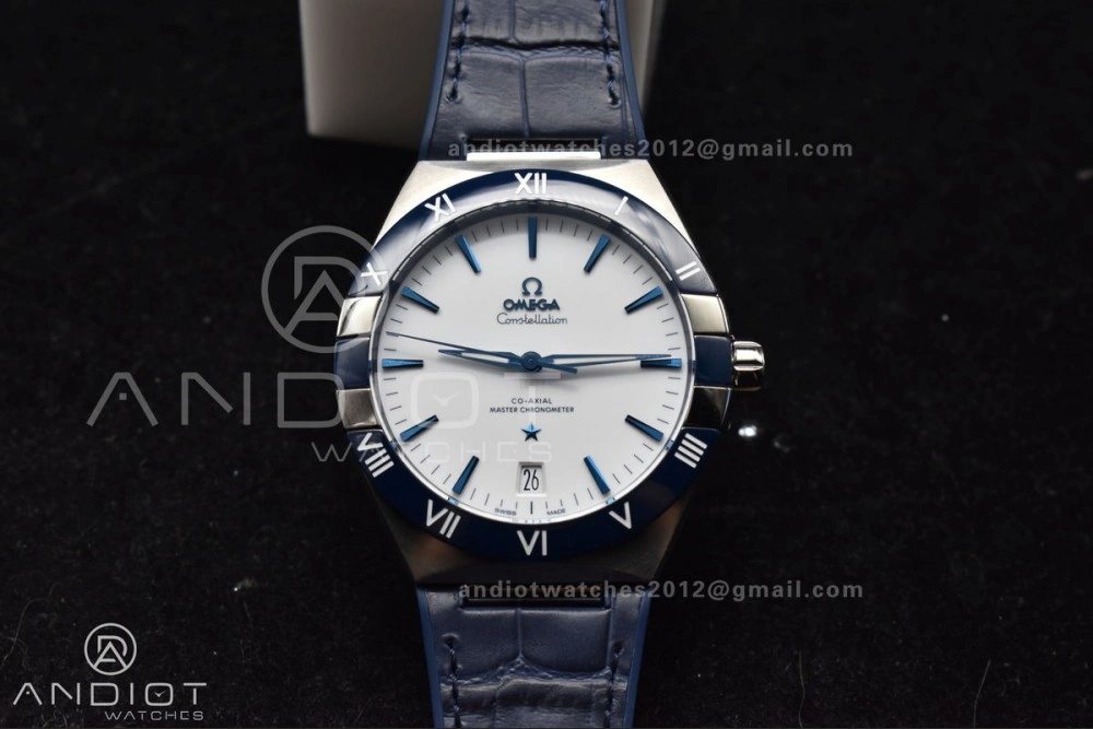 Constellation Blue Ceramic SS VSF 1:1 Best Edition White Dial on Blue Gummy Strap A8900 Super Clone Snug 36