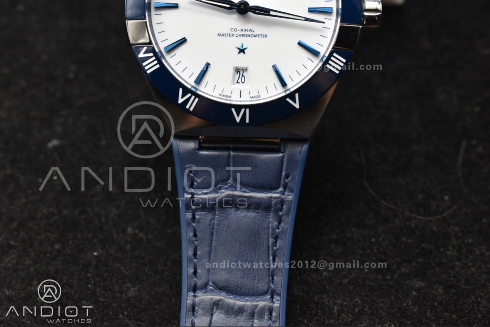 Constellation Blue Ceramic SS VSF 1:1 Best Edition White Dial on Blue Gummy Strap A8900 Super Clone Snug 36