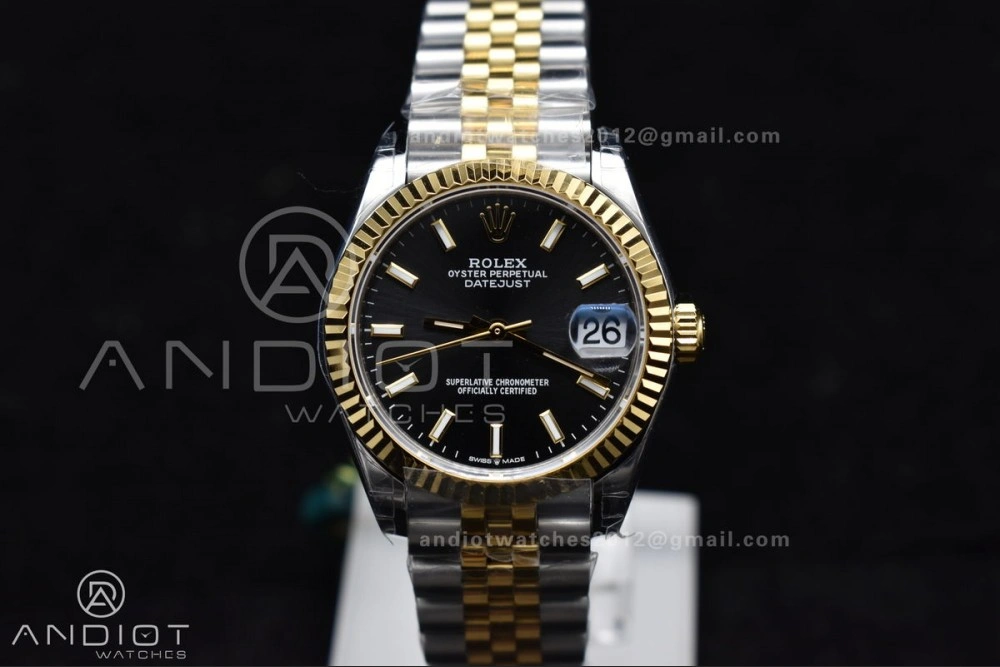 Soft DateJust 31 Ladies 278273 GSF 316L Steel Black Dial Stick Markers on YG President Bracelet 561