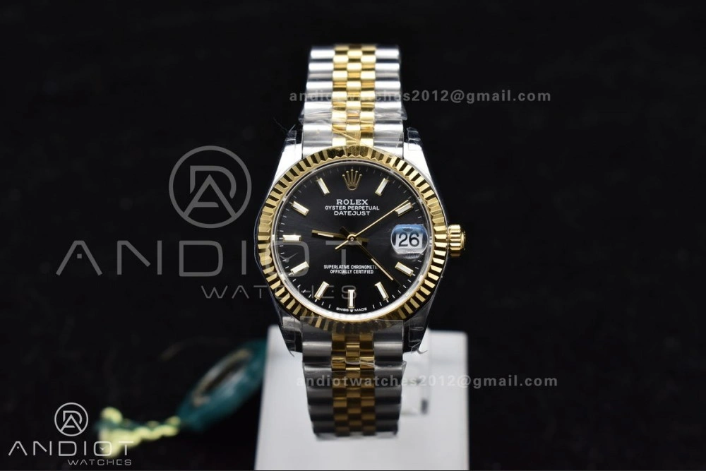 Soft DateJust 31 Ladies 278273 GSF 316L Steel Black Dial Stick Markers on YG President Bracelet 561