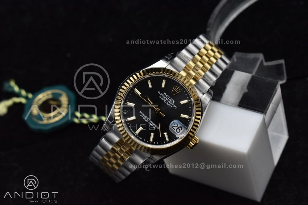 Soft DateJust 31 Ladies 278273 GSF 316L Steel Black Dial Stick Markers on YG President Bracelet 561