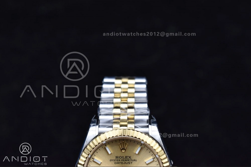 SportInspired DateJust 31 Ladies 278273 GSF 316L Steel Gold Dial Stick Markers On YG President Bracelet 549