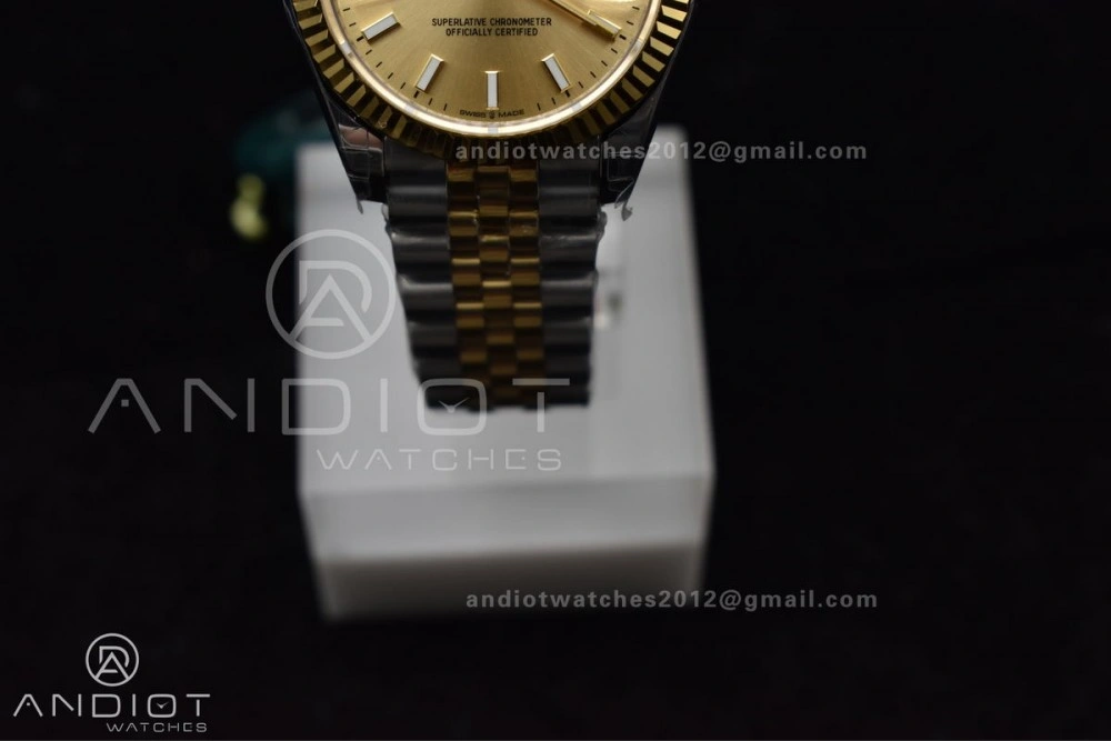 SportInspired DateJust 31 Ladies 278273 GSF 316L Steel Gold Dial Stick Markers On YG President Bracelet 549