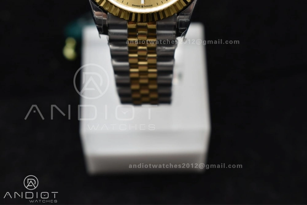 SportInspired DateJust 31 Ladies 278273 GSF 316L Steel Gold Dial Stick Markers On YG President Bracelet 549