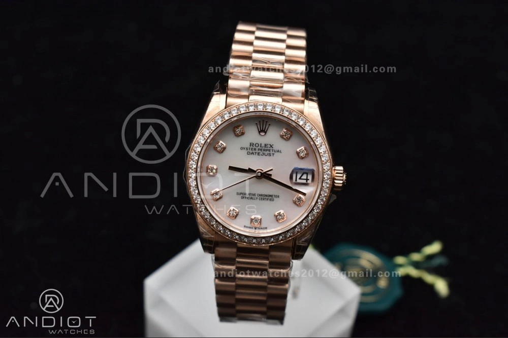 Sporty DateJust 31 Ladies 278275 GSF 316L Steel MOP Diamond Dial On Full RG Case and President Sytle Bracelet 551
