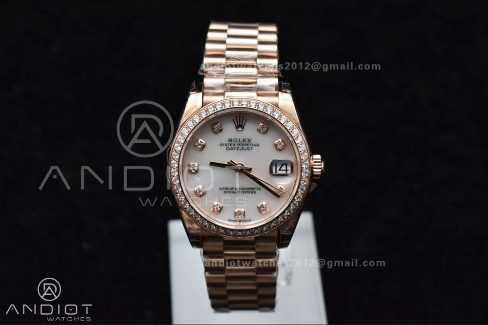 Sporty DateJust 31 Ladies 278275 GSF 316L Steel MOP Diamond Dial On Full RG Case and President Sytle Bracelet 551