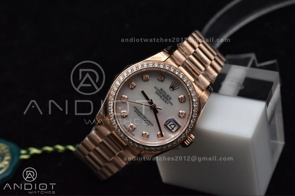 Sporty DateJust 31 Ladies 278275 GSF 316L Steel MOP Diamond Dial On Full RG Case and President Sytle Bracelet 551