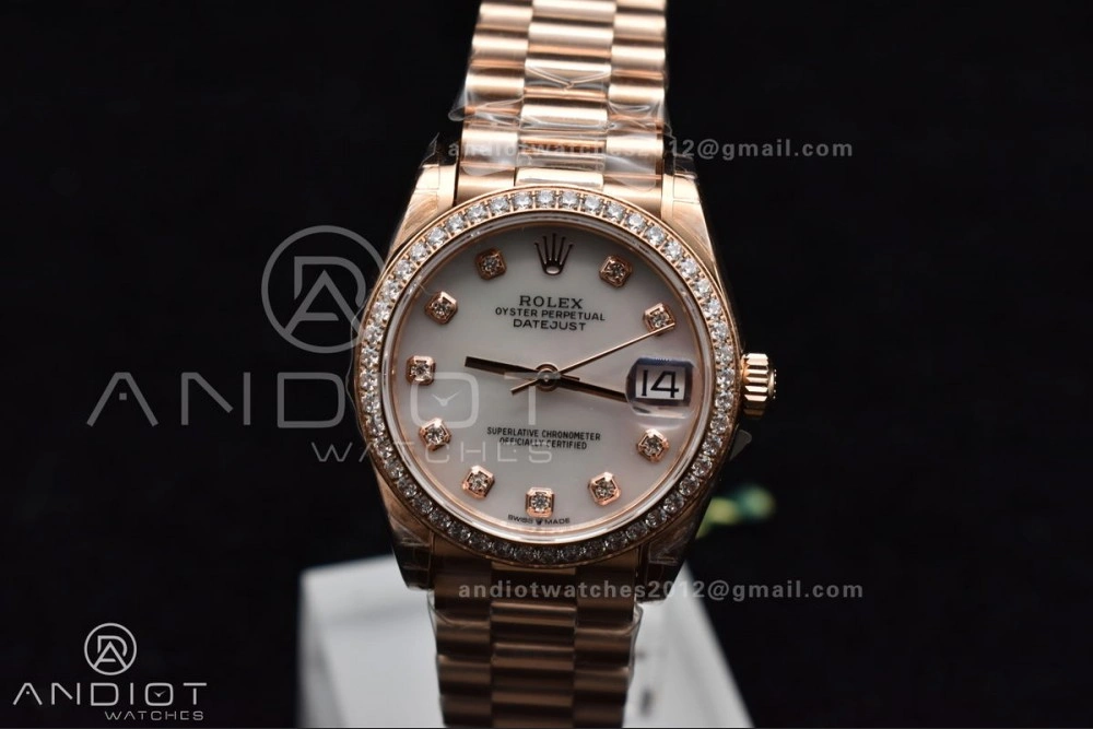 Sporty DateJust 31 Ladies 278275 GSF 316L Steel MOP Diamond Dial On Full RG Case and President Sytle Bracelet 551