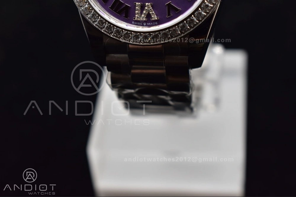 DateJust 31 Ladies 278289 BPF 316L Steel Diamonds Bezel Purple Dial Roman Markers on President Style Bracelet Compact 552