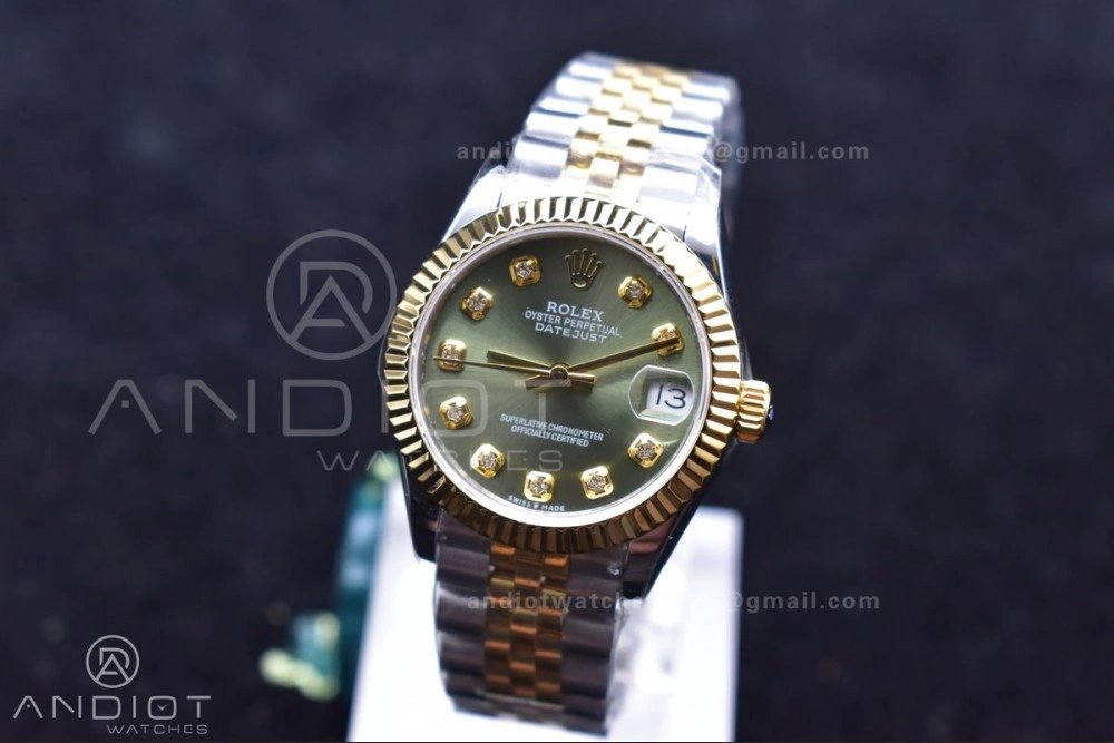 ModernLook DateJust 31 Ladies 278289 WF 316L Steel Green Dial Fluted Bezel and Markers on President Syle Bracelet 553