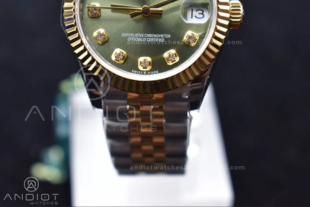 ModernLook DateJust 31 Ladies 278289 WF 316L Steel Green Dial Fluted Bezel and Markers on President Syle Bracelet 553