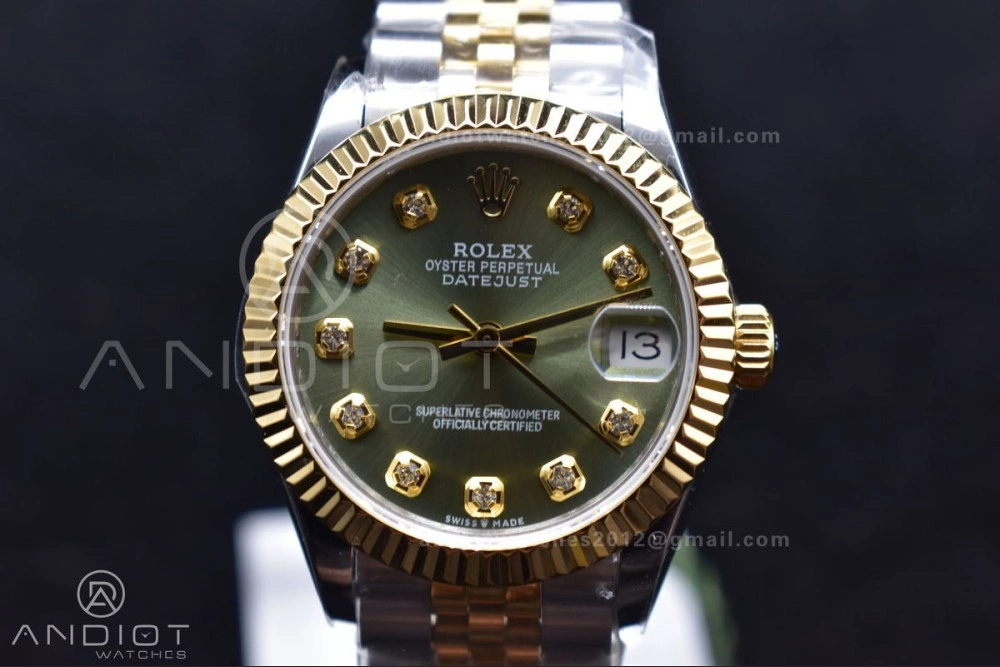 ModernLook DateJust 31 Ladies 278289 WF 316L Steel Green Dial Fluted Bezel and Markers on President Syle Bracelet 553
