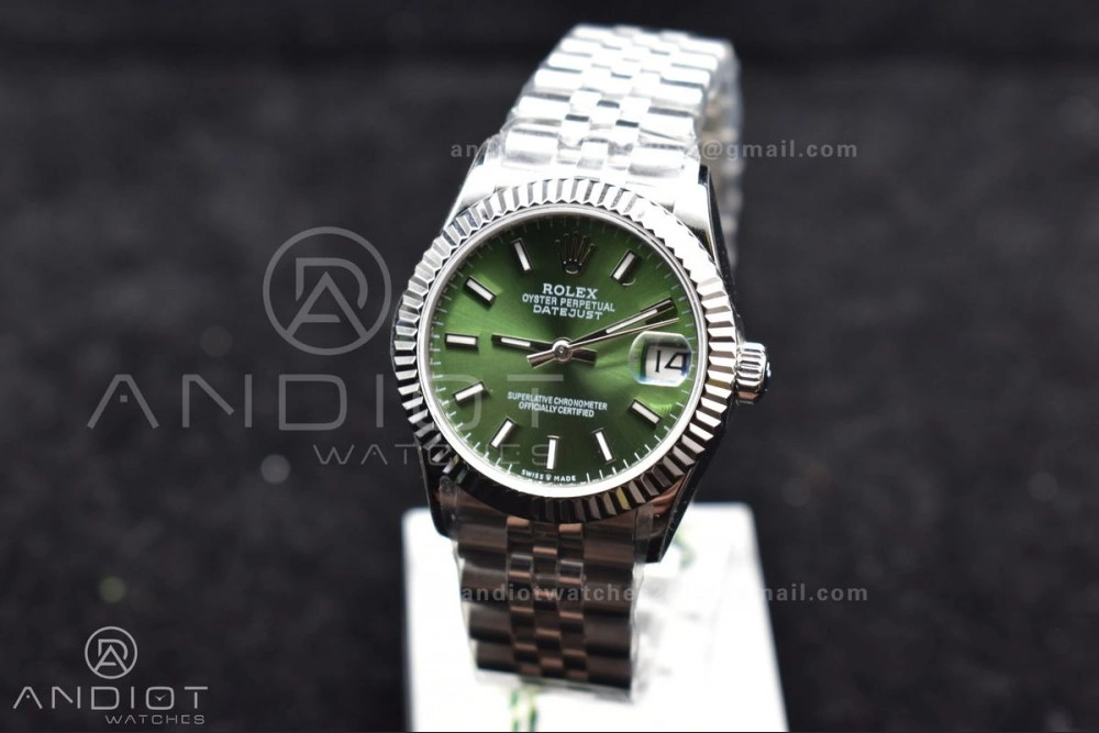 DateJust 31 Ladies 278289 WF 316L Steel Green Dial Stick Markers on President Syle Bracelet Effortless 557