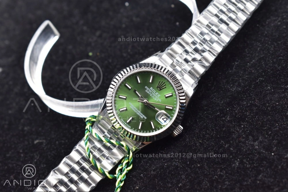 DateJust 31 Ladies 278289 WF 316L Steel Green Dial Stick Markers on President Syle Bracelet Effortless 557