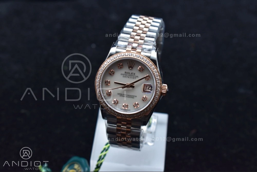 Premium DateJust 31 Ladies 278289 WF RG 316L Steel Silver Dial Diamonds Bezel and Markers on President Syle Bracelet 554