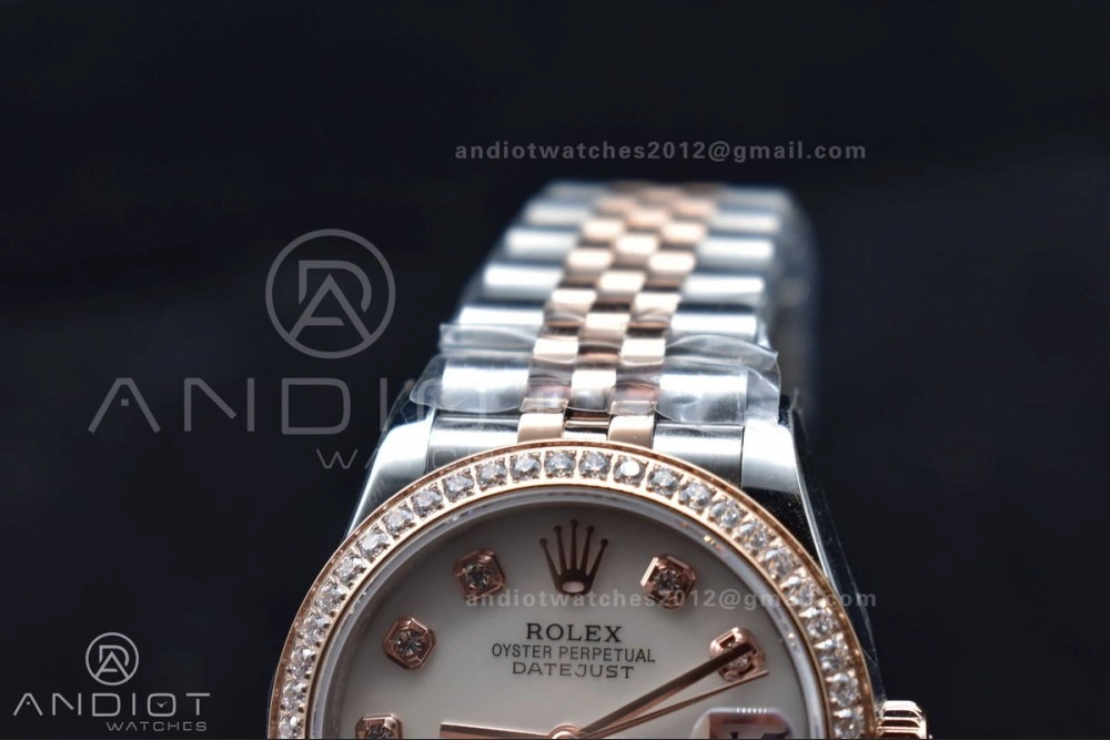 Premium DateJust 31 Ladies 278289 WF RG 316L Steel Silver Dial Diamonds Bezel and Markers on President Syle Bracelet 554