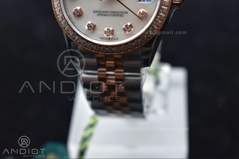 Premium DateJust 31 Ladies 278289 WF RG 316L Steel Silver Dial Diamonds Bezel and Markers on President Syle Bracelet 554