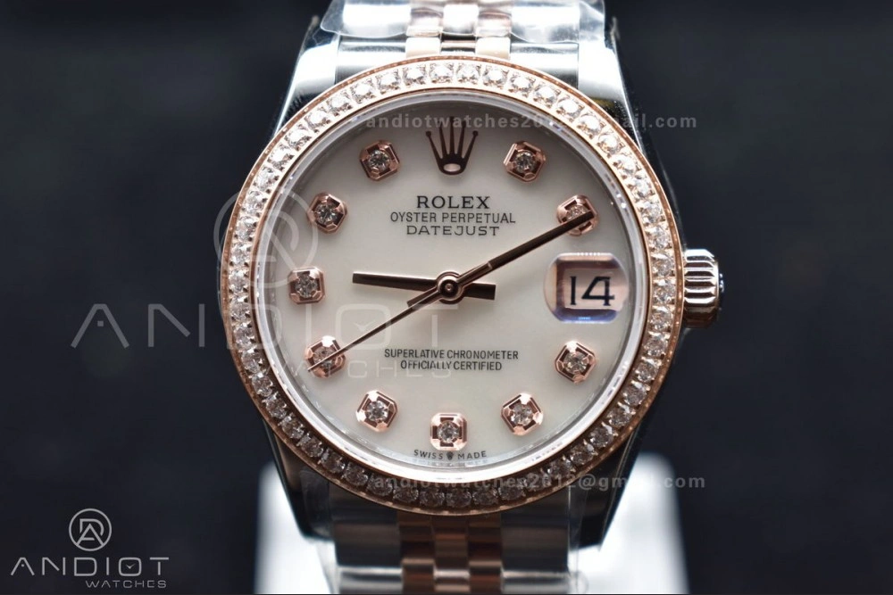 Premium DateJust 31 Ladies 278289 WF RG 316L Steel Silver Dial Diamonds Bezel and Markers on President Syle Bracelet 554