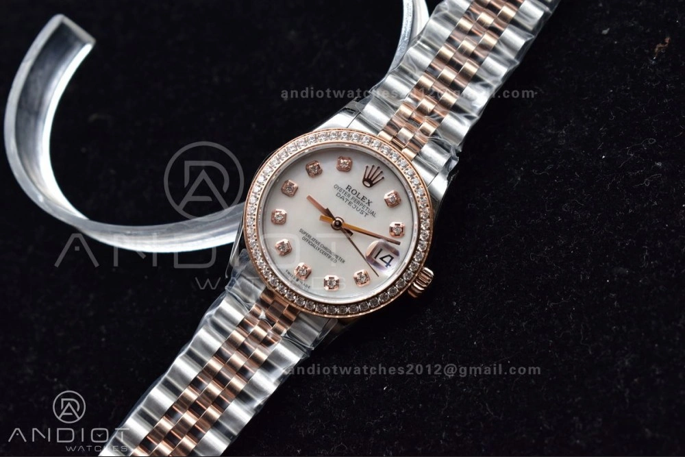 Premium DateJust 31 Ladies 278289 WF RG 316L Steel Silver Dial Diamonds Bezel and Markers on President Syle Bracelet 554