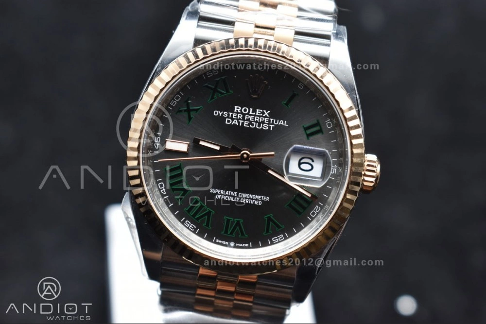 DateJust 36 126231 Clean 1:1 Best Edition 904L Steel Gray DIal Green Roman Marker on SS RG Jubilee Bracelet VR Premium 567