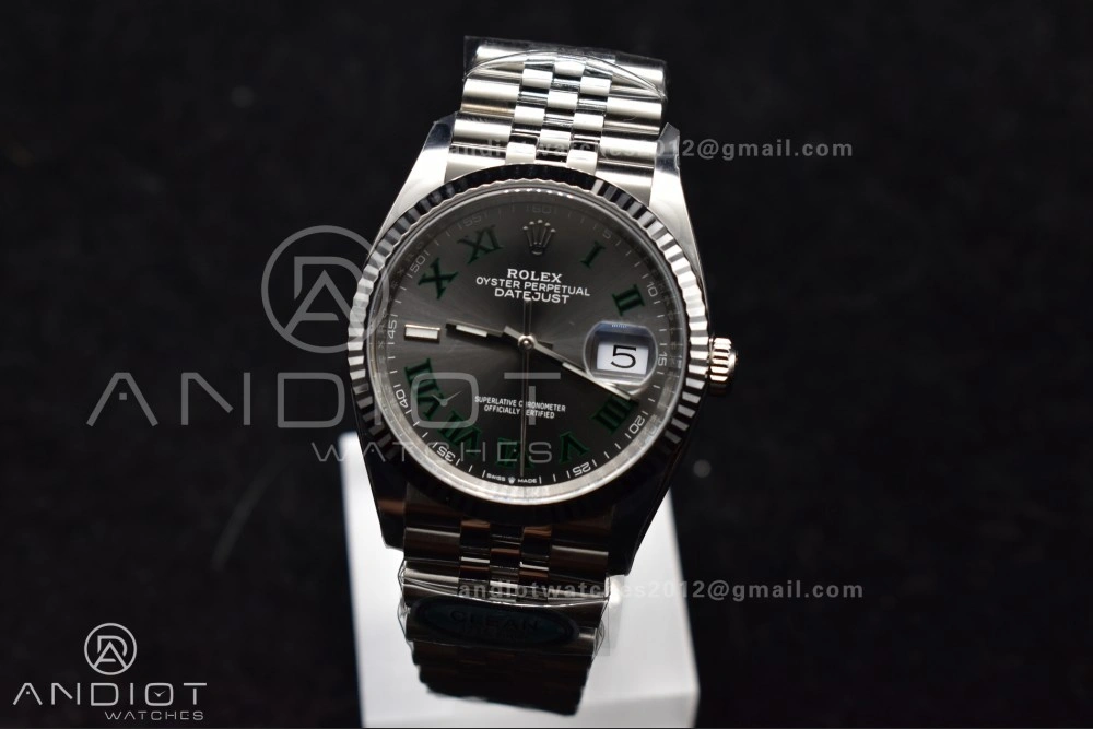 DateJust 36 126234 Clean 1:1 Best Edition 904L Steel Gray Dial Green Roman Markers on Jubilee Bracelet VR Colorful 562