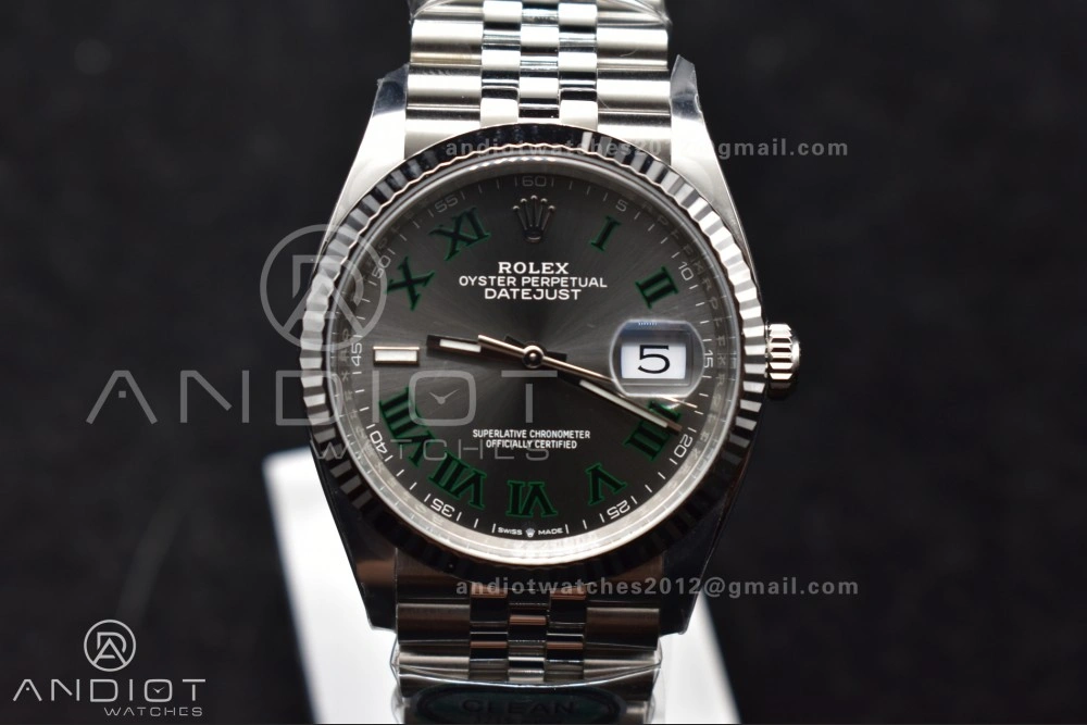 DateJust 36 126234 Clean 1:1 Best Edition 904L Steel Gray Dial Green Roman Markers on Jubilee Bracelet VR Colorful 562