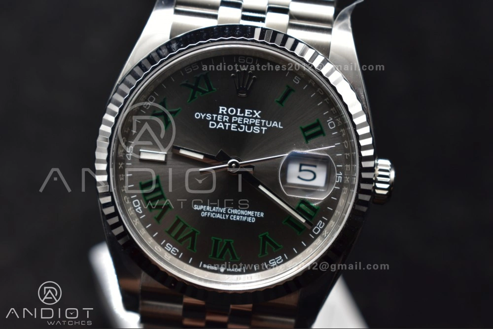 DateJust 36 126234 Clean 1:1 Best Edition 904L Steel Gray Dial Green Roman Markers on Jubilee Bracelet VR Colorful 562